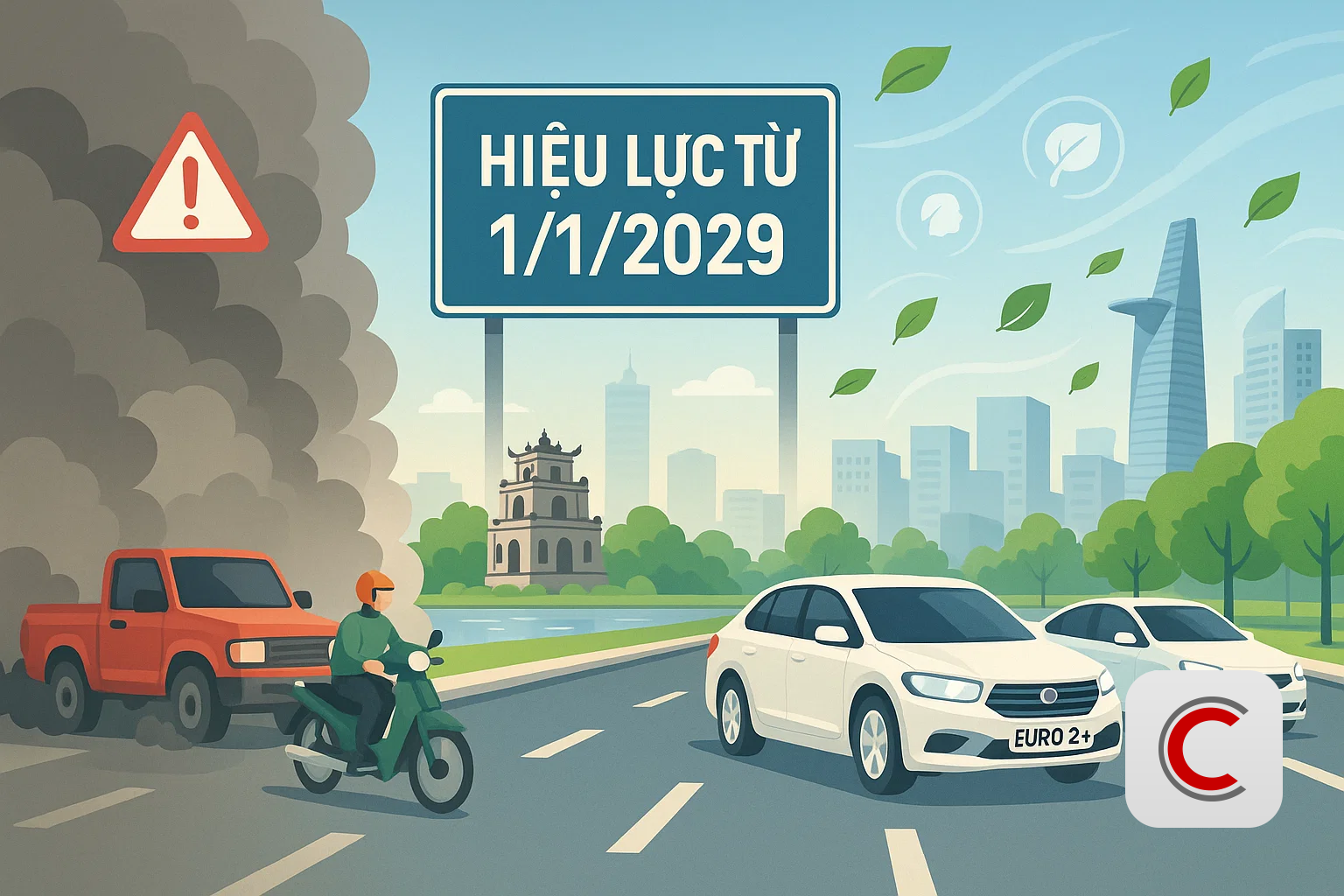 Biểu đồ quy chuẩn khí thải ô tô theo giai đoạn sản xuất