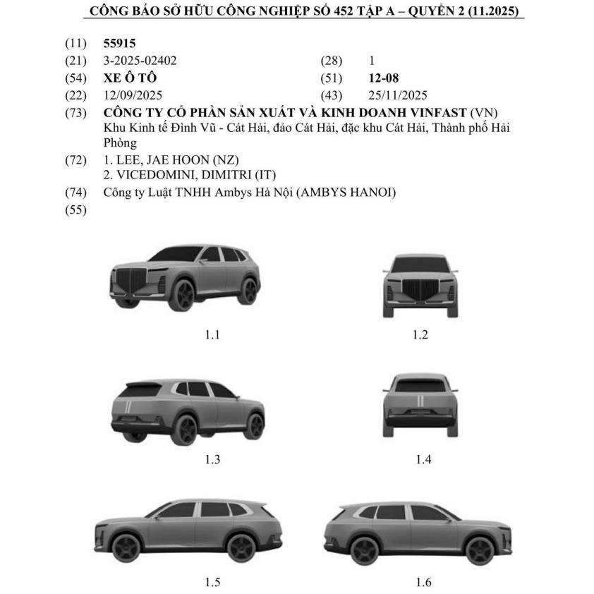 SUV VinFast mới SUV cỡ lớn với lưới tản nhiệt hình tấm khiên